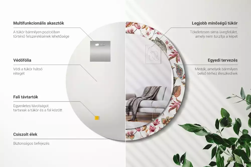 Rund spegel med tryckt ram Vintage blommor