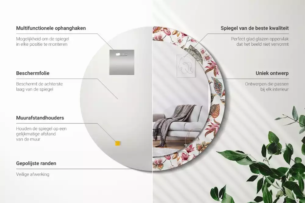 Rund spegel med tryckt ram Vintage blommor