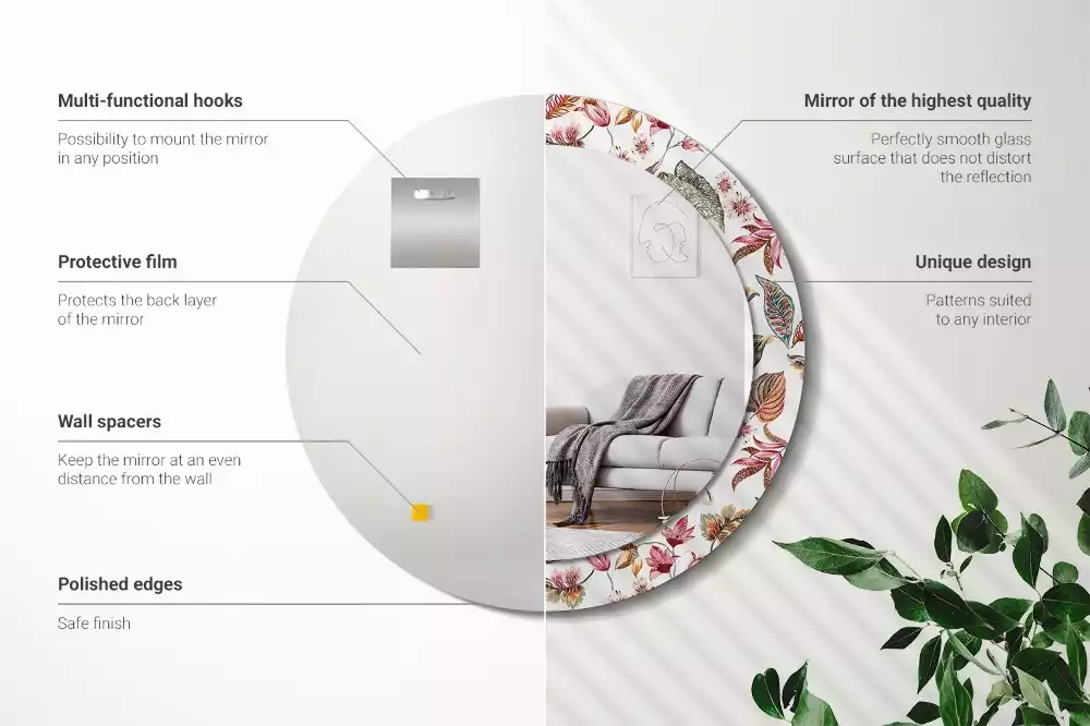 Rund spegel med tryckt ram Vintage blommor