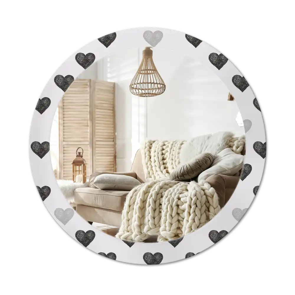 Rund spegel med tryckt ram Abstrakta hjärtan