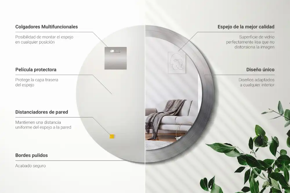 Rund spegel med tryckt ram Imiterad metall