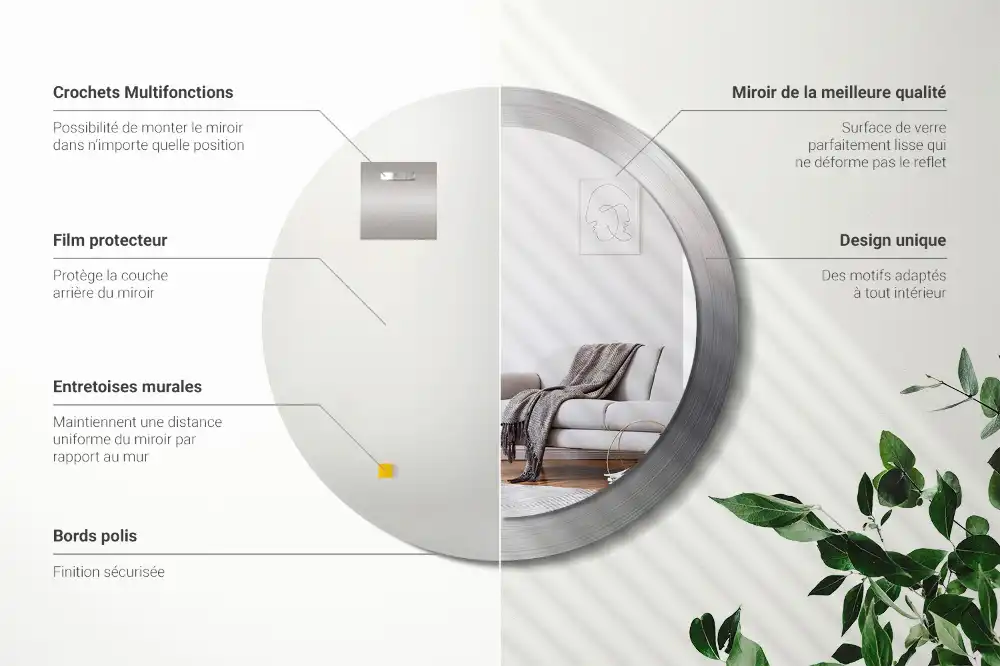 Rund spegel med tryckt ram Imiterad metall