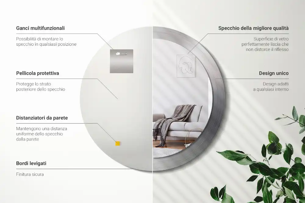 Rund spegel med tryckt ram Imiterad metall