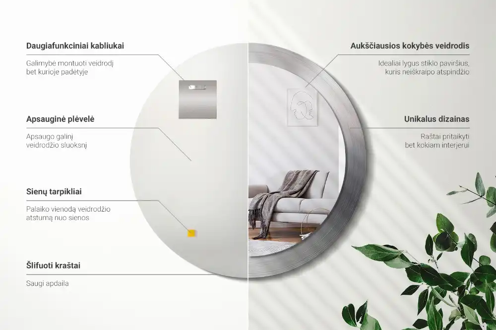 Rund spegel med tryckt ram Imiterad metall