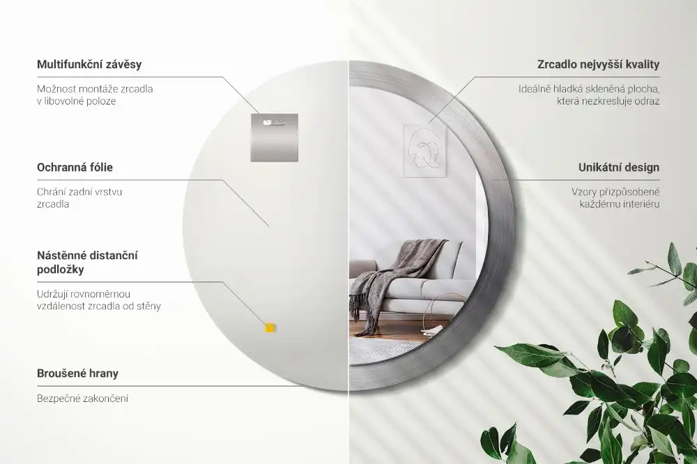 Rund spegel med tryckt ram Imiterad metall