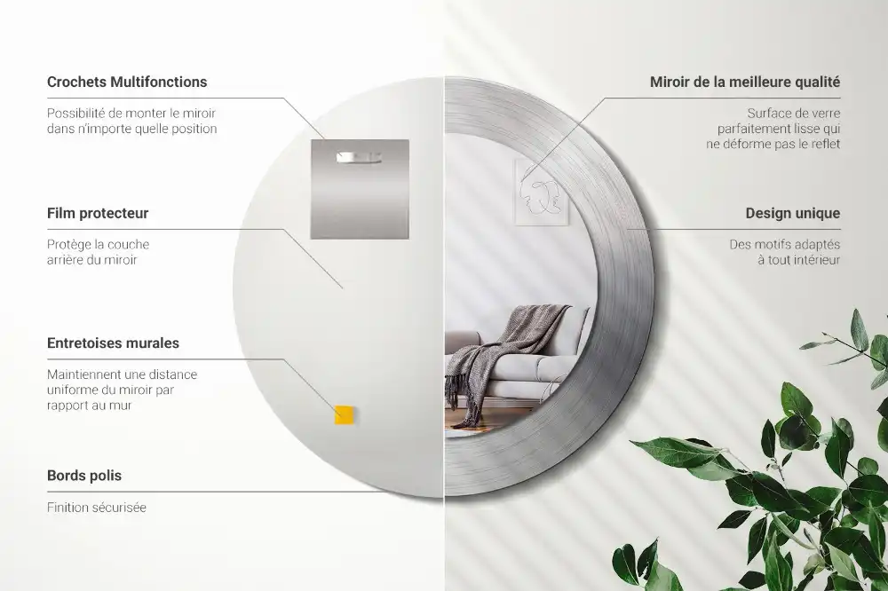 Rund spegel med tryckt ram Imiterad metall