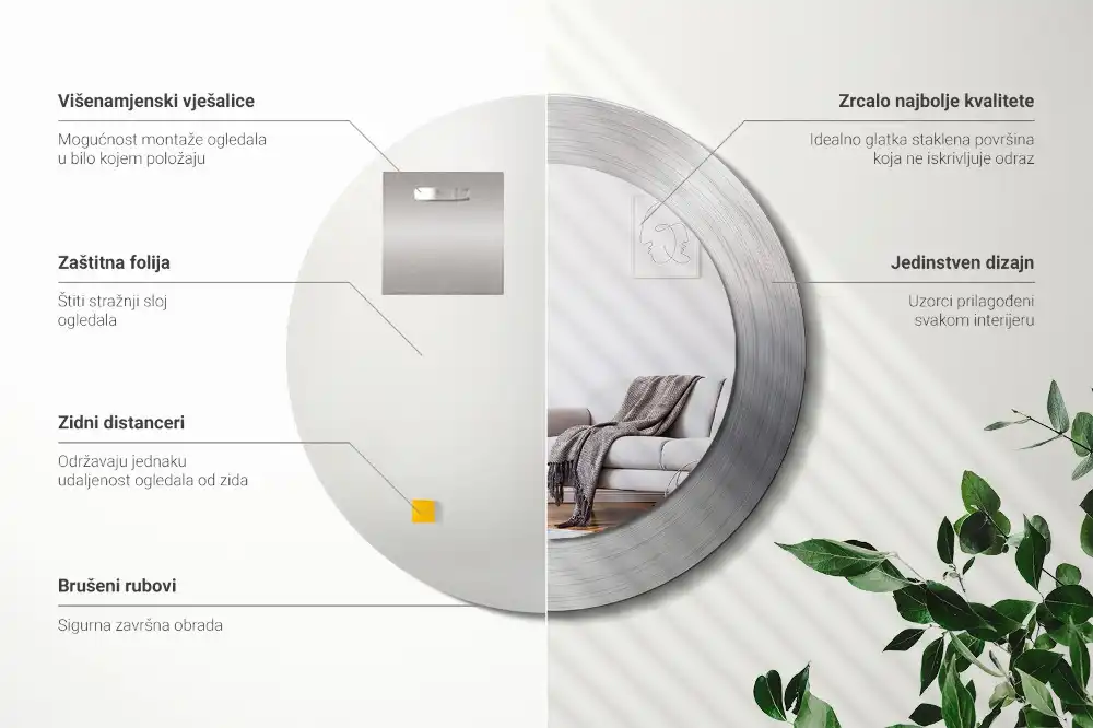 Rund spegel med tryckt ram Imiterad metall