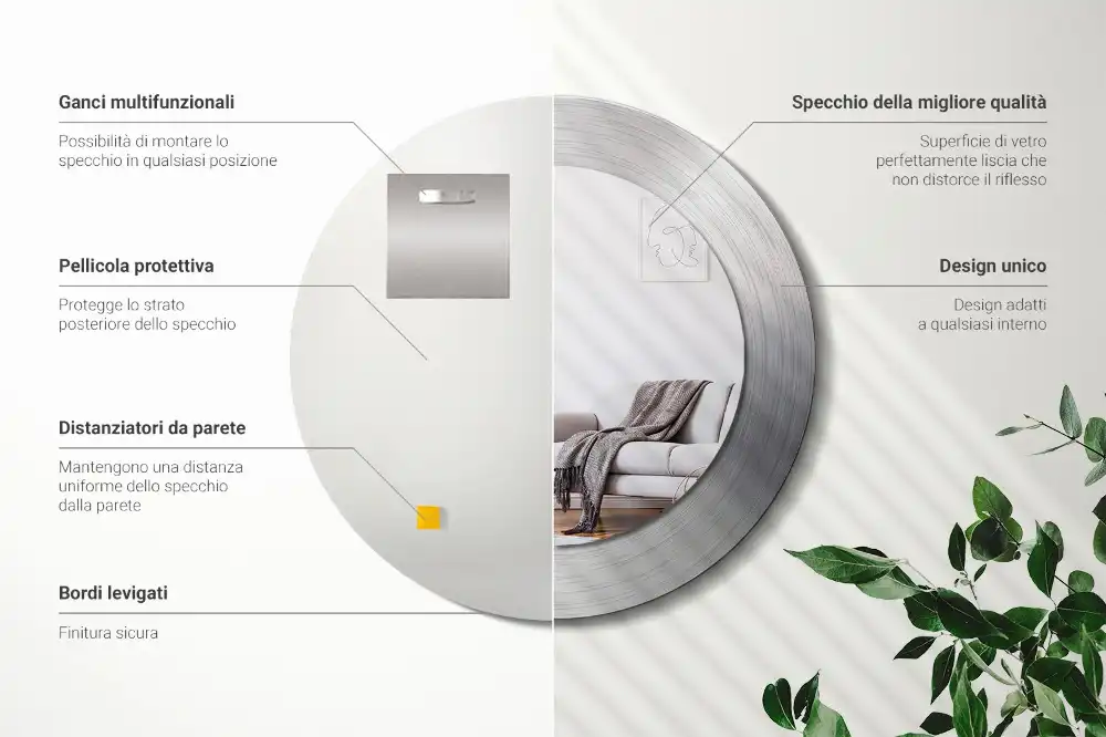 Rund spegel med tryckt ram Imiterad metall