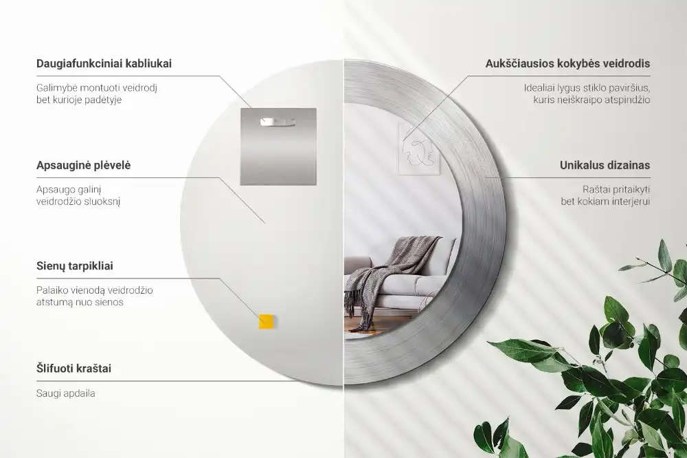 Rund spegel med tryckt ram Imiterad metall