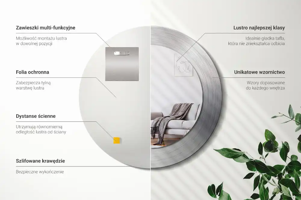 Rund spegel med tryckt ram Imiterad metall