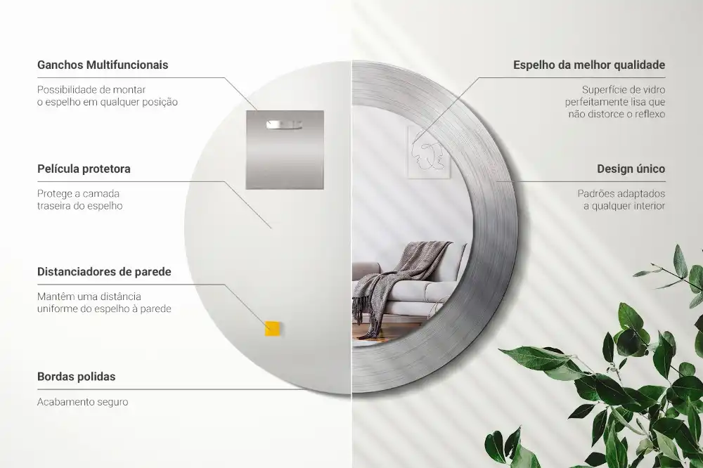 Rund spegel med tryckt ram Imiterad metall