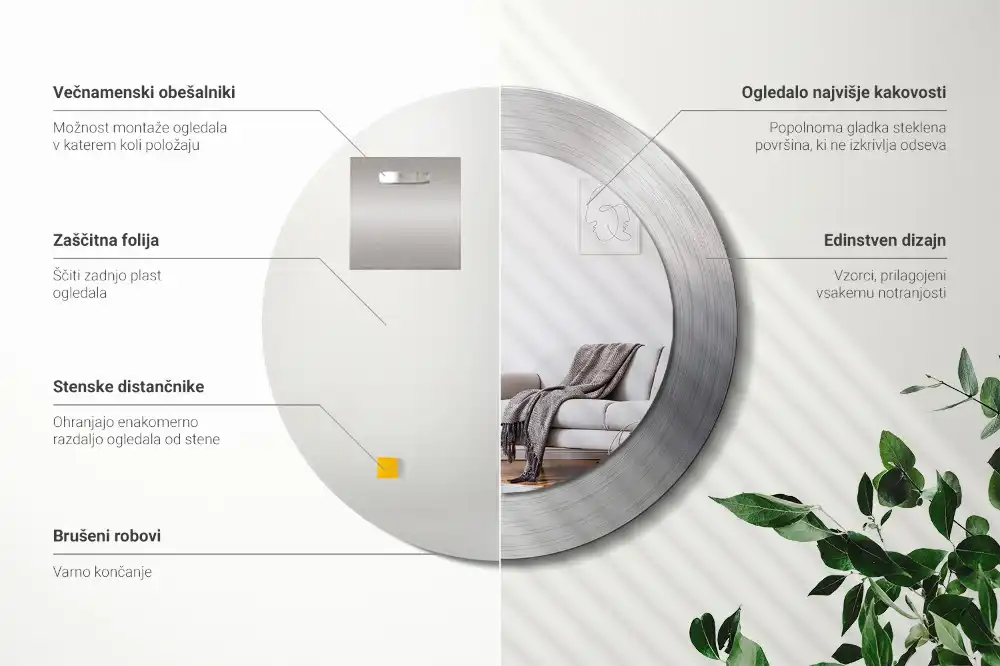 Rund spegel med tryckt ram Imiterad metall