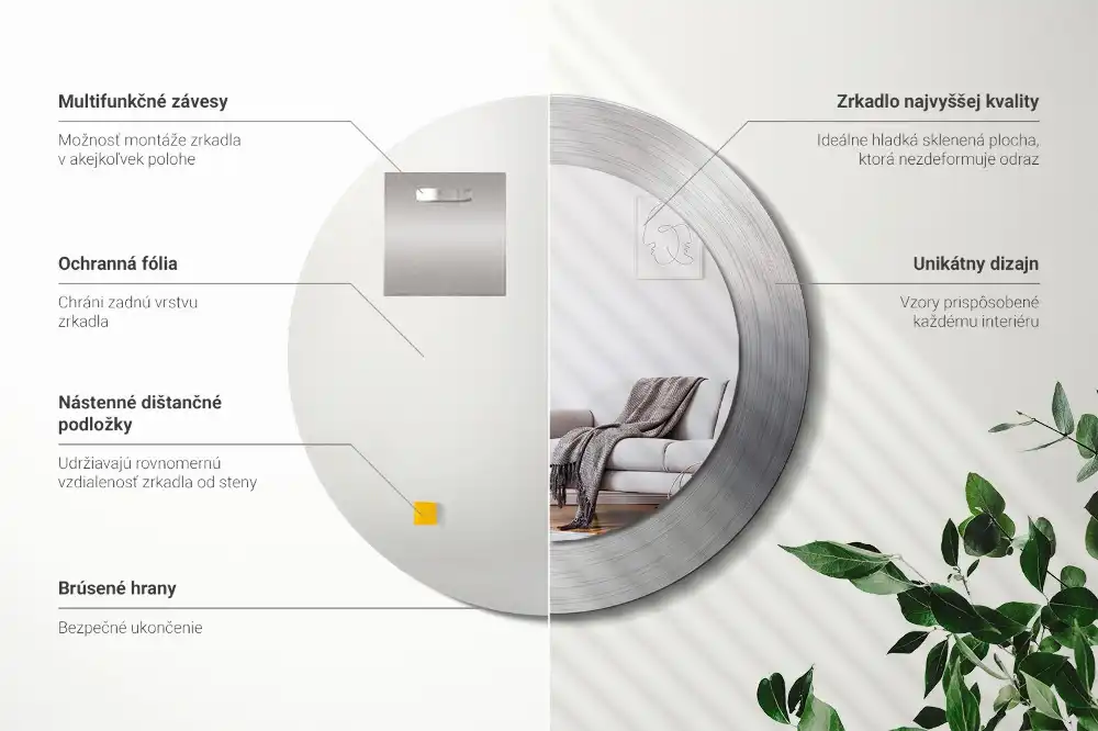 Rund spegel med tryckt ram Imiterad metall