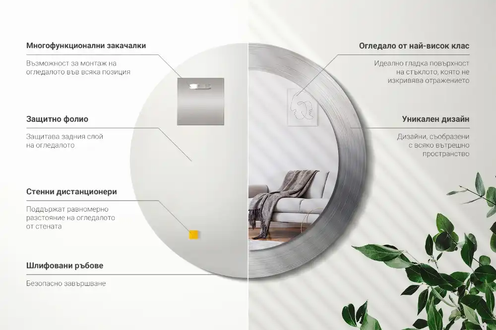 Rund spegel med tryckt ram Imiterad metall