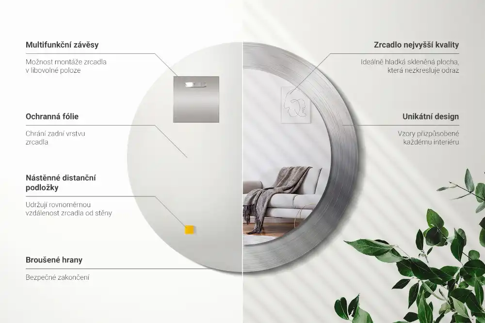 Rund spegel med tryckt ram Imiterad metall