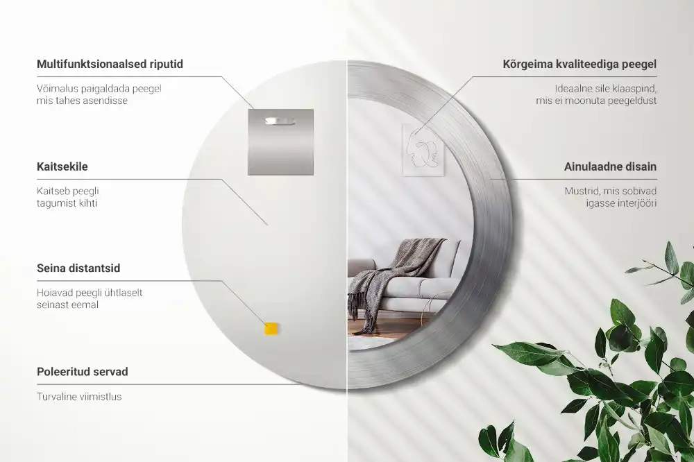 Rund spegel med tryckt ram Imiterad metall