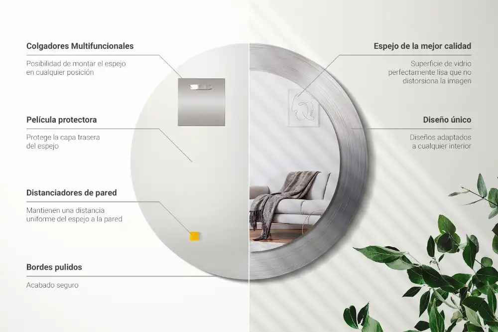 Rund spegel med tryckt ram Imiterad metall