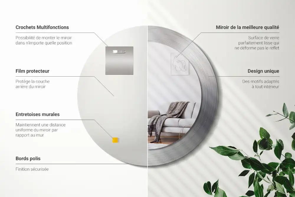 Rund spegel med tryckt ram Imiterad metall