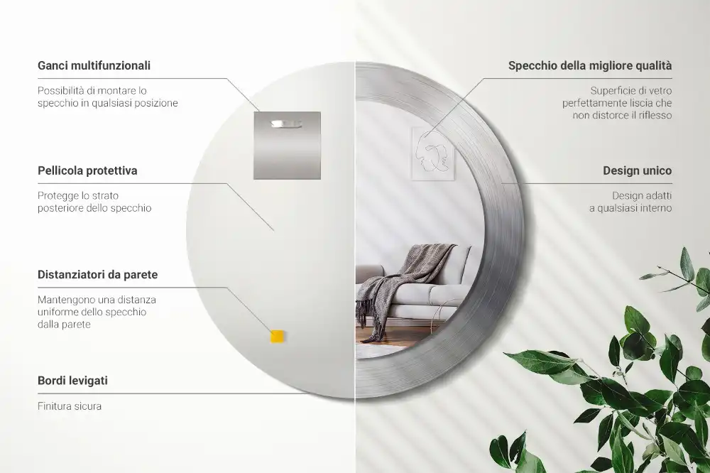 Rund spegel med tryckt ram Imiterad metall