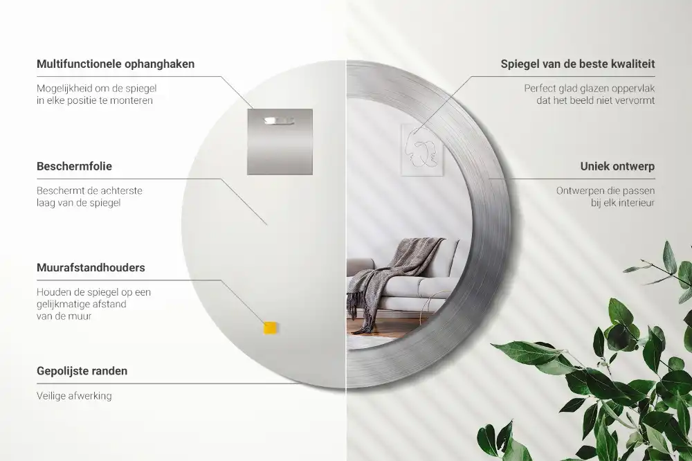 Rund spegel med tryckt ram Imiterad metall