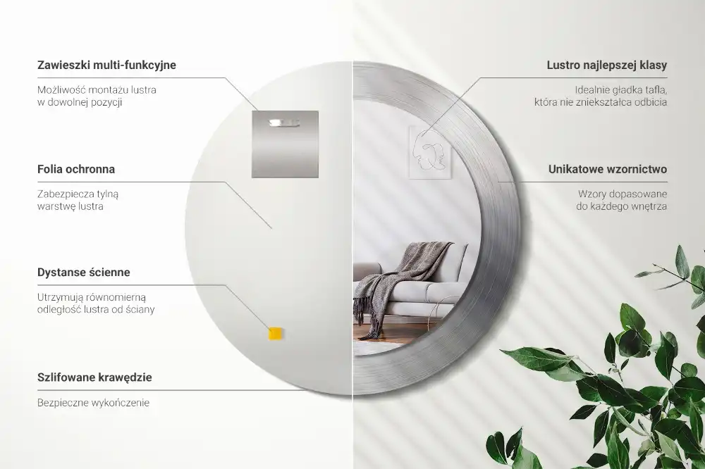 Rund spegel med tryckt ram Imiterad metall