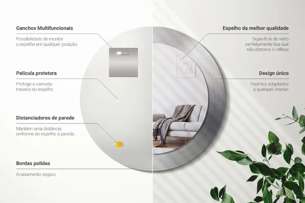 Rund spegel med tryckt ram Imiterad metall