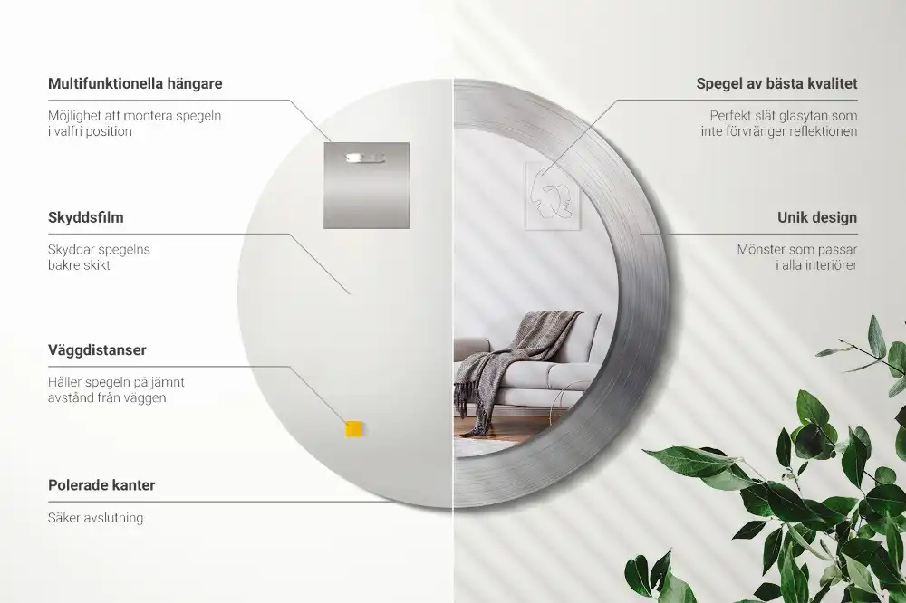 Rund spegel med tryckt ram Imiterad metall