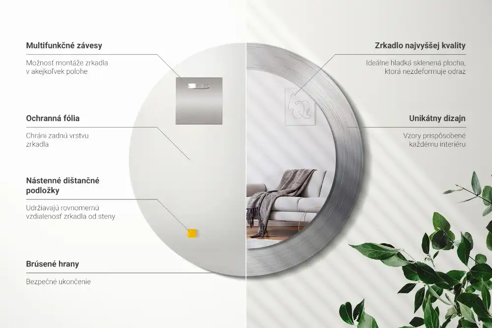 Rund spegel med tryckt ram Imiterad metall