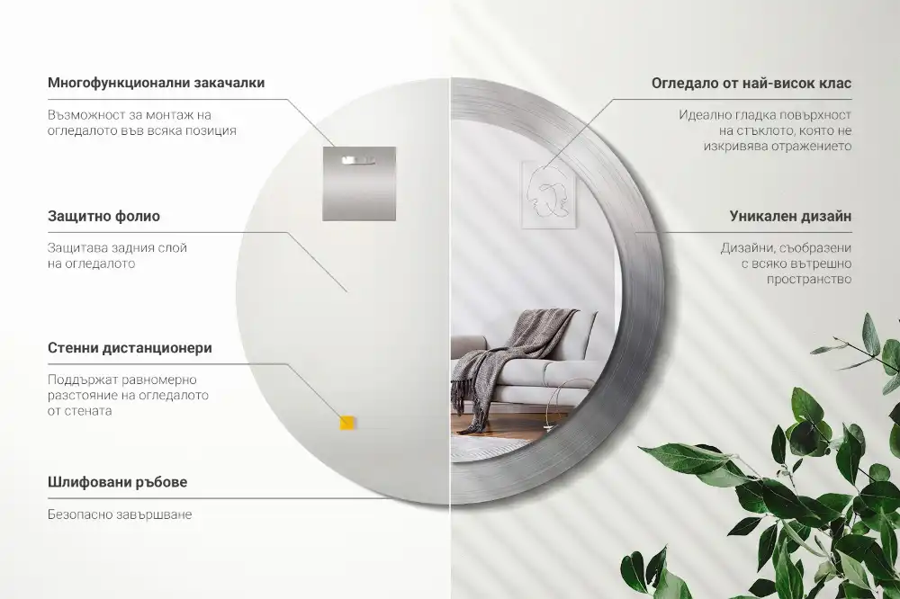 Rund spegel med tryckt ram Imiterad metall