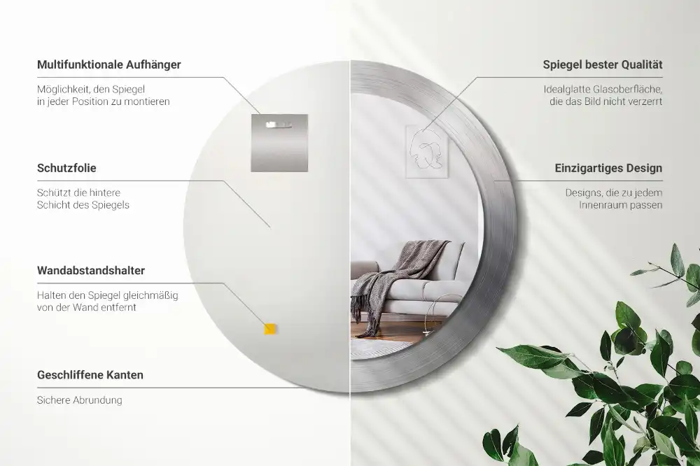 Rund spegel med tryckt ram Imiterad metall