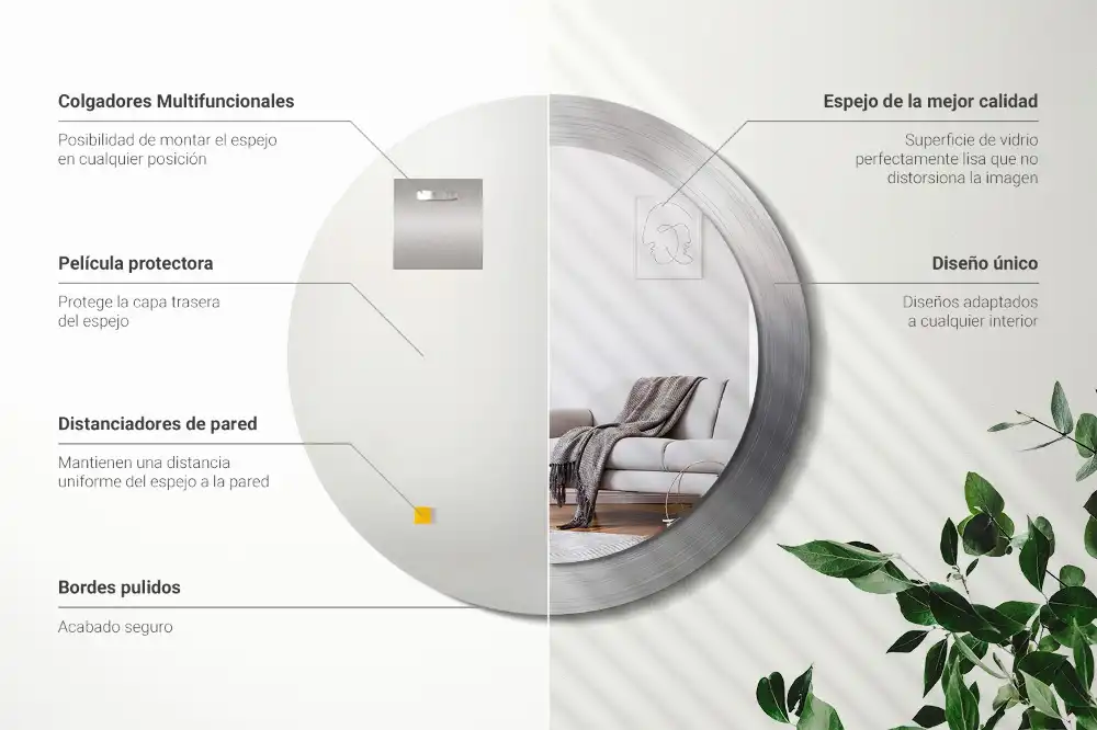 Rund spegel med tryckt ram Imiterad metall