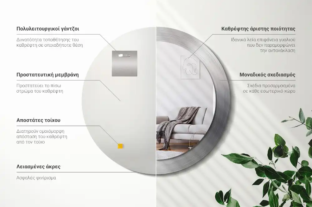 Rund spegel med tryckt ram Imiterad metall