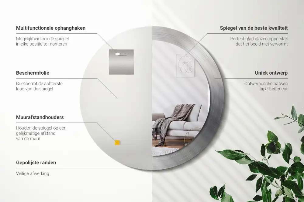 Rund spegel med tryckt ram Imiterad metall