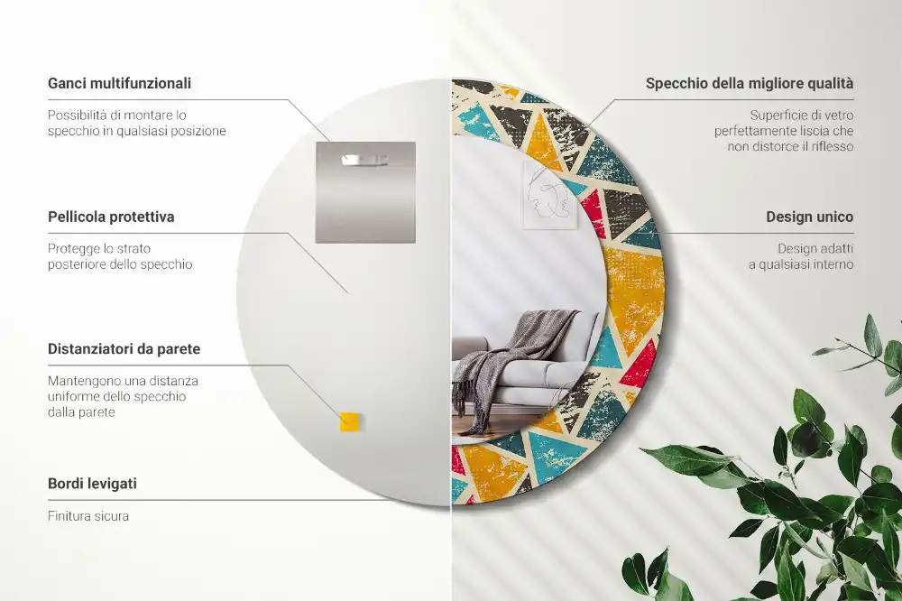 Rund spegel med tryckt Retro komposition