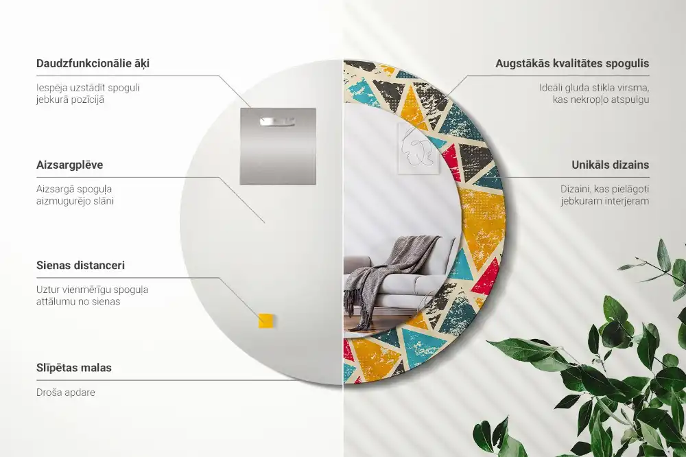 Rund spegel med tryckt Retro komposition