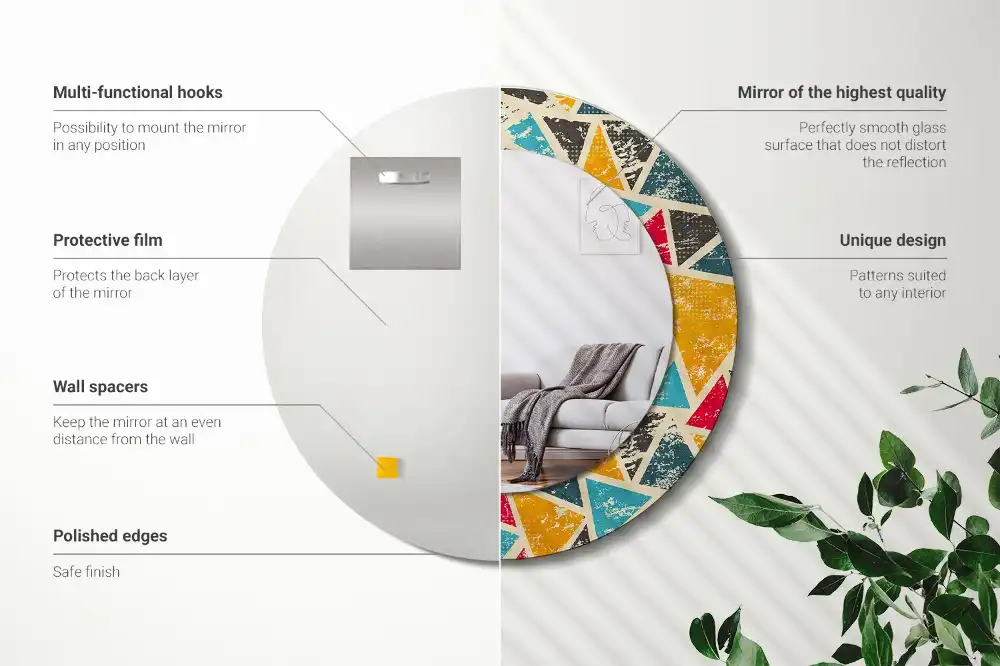 Rund spegel med tryckt Retro komposition