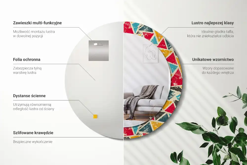 Rund spegel med tryckt Retro komposition