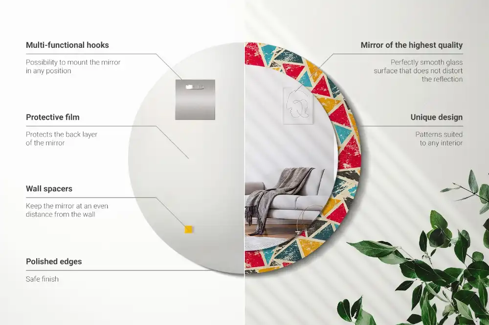 Rund spegel med tryckt Retro komposition