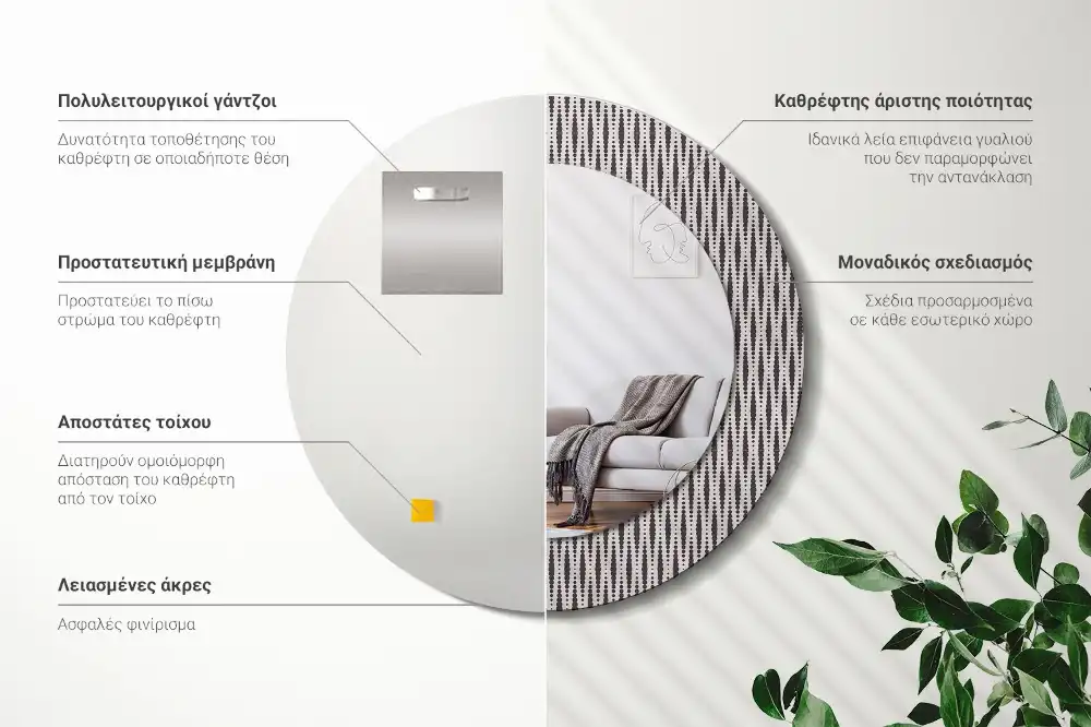 Rund spegel med tryckt ram Geometriskt prickmönster