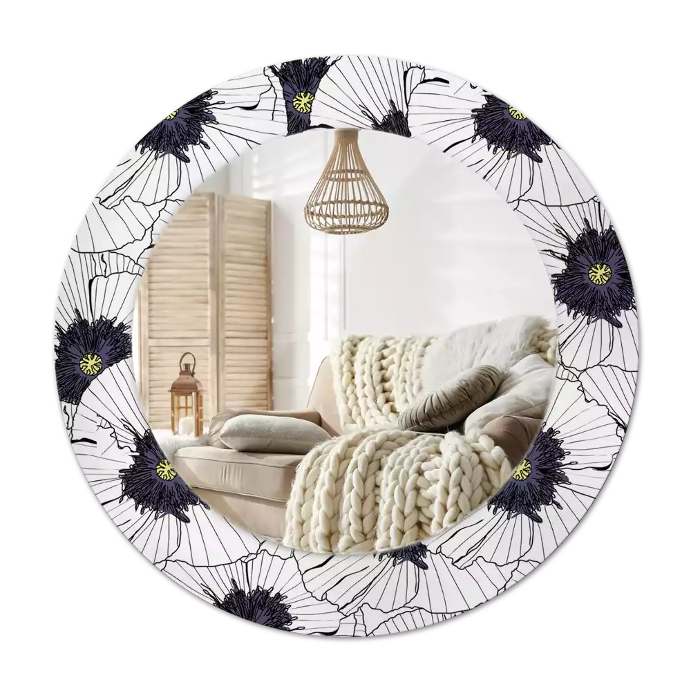 Rund spegel med tryckt Blomsterarrangemang