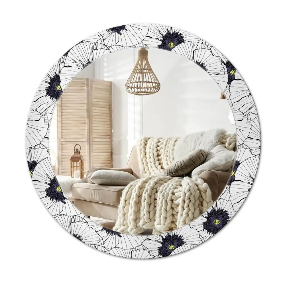 Rund spegel med tryckt Blomsterarrangemang