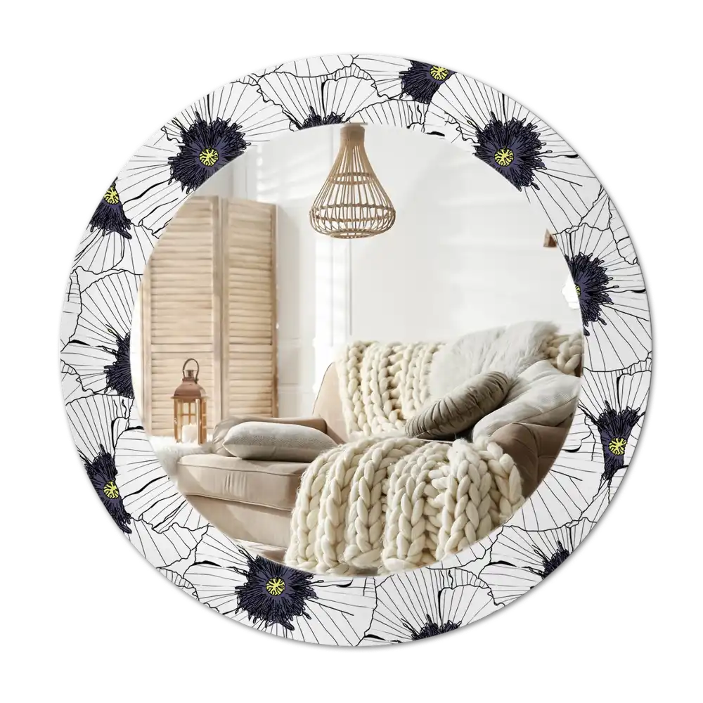 Rund spegel med tryckt Blomsterarrangemang