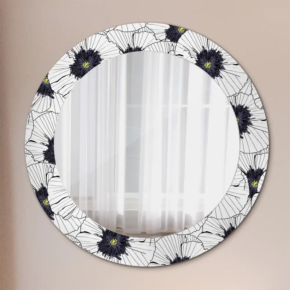 Rund spegel med tryckt Blomsterarrangemang