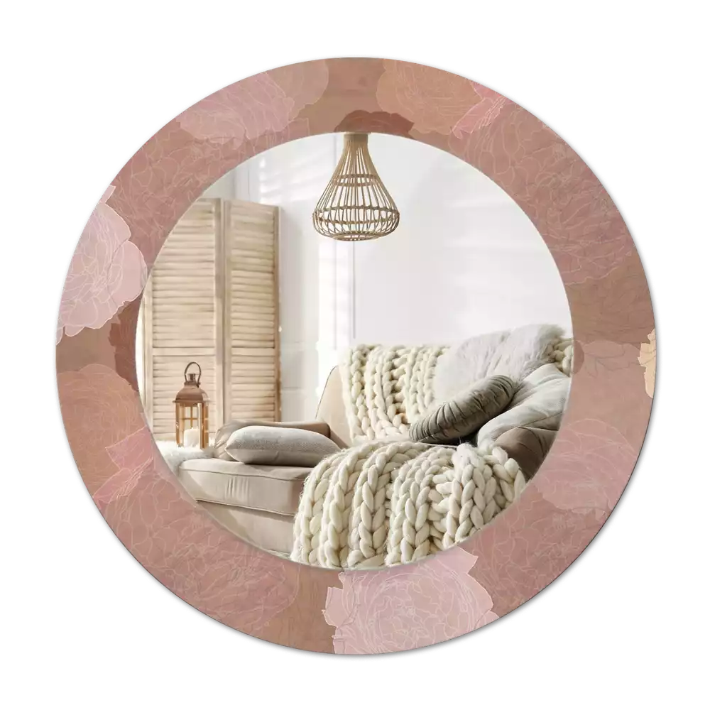 Rund spegel med tryckt ram Rose sammansättning