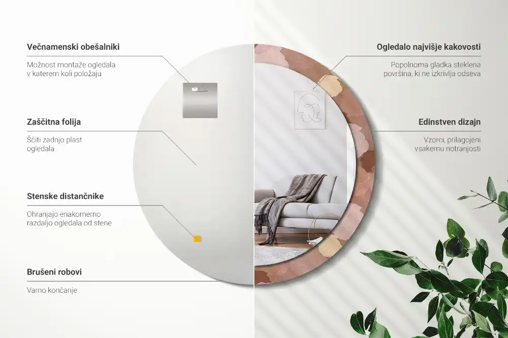 Rund spegel med tryckt ram Rose sammansättning