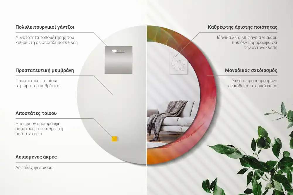 Rund spegel med tryckt Färgpalett