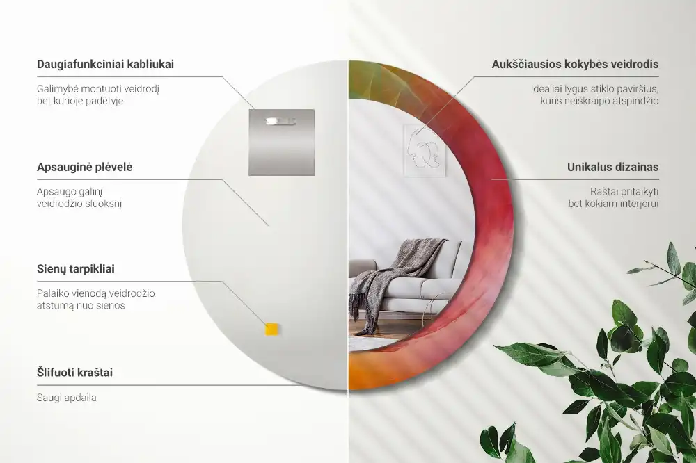 Rund spegel med tryckt Färgpalett