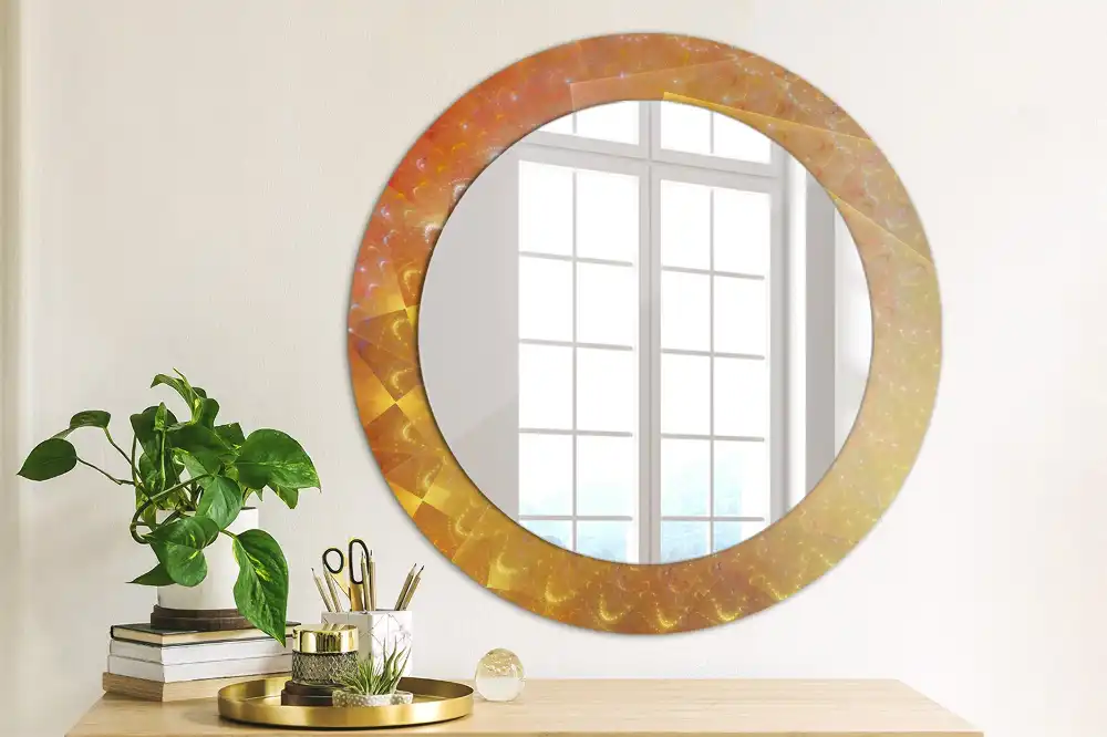Rund spegel med tryckt ram Spiral abstraktion