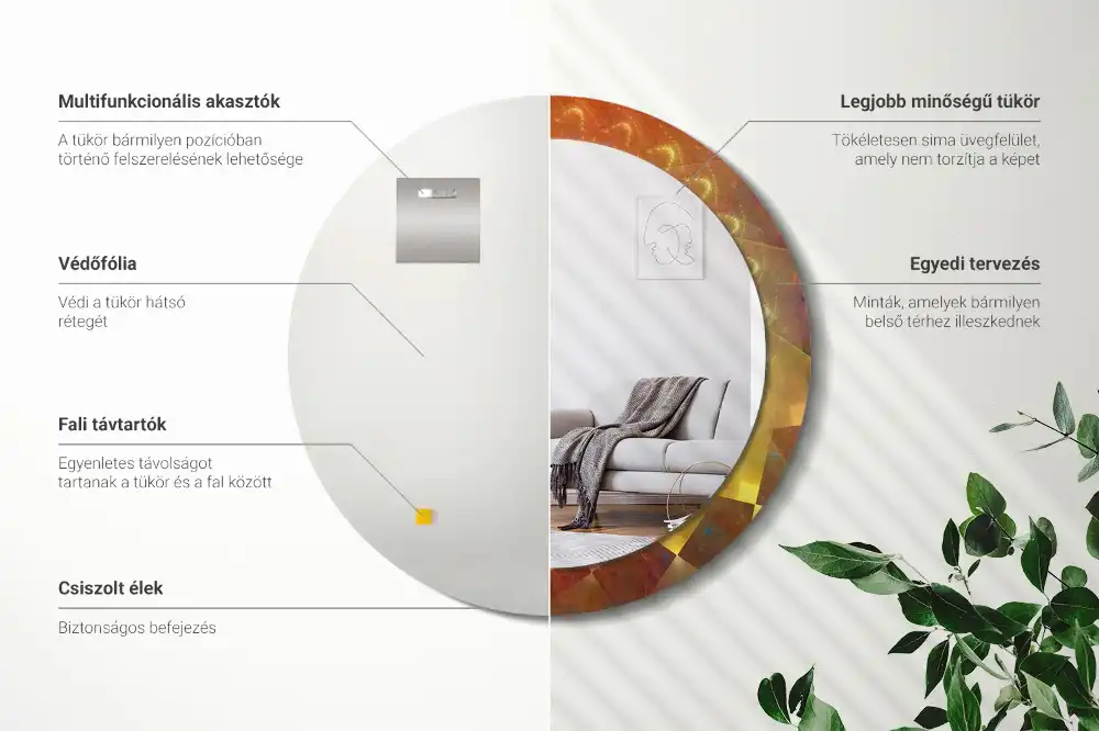 Rund spegel med tryckt ram Spiral abstraktion