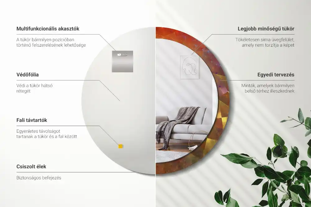 Rund spegel med tryckt ram Spiral abstraktion